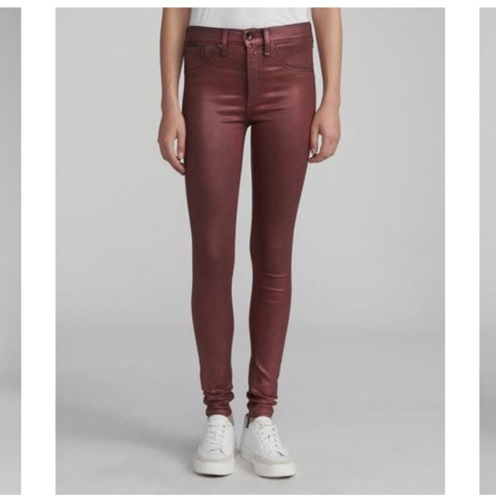 Rag & Bone High Rise Skinny Jean Red Metallic 26